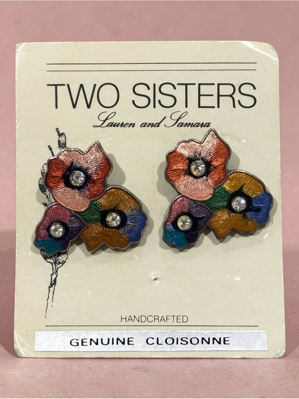 Two Sisters Multicolor Cloisonné Floral Stud Earrings